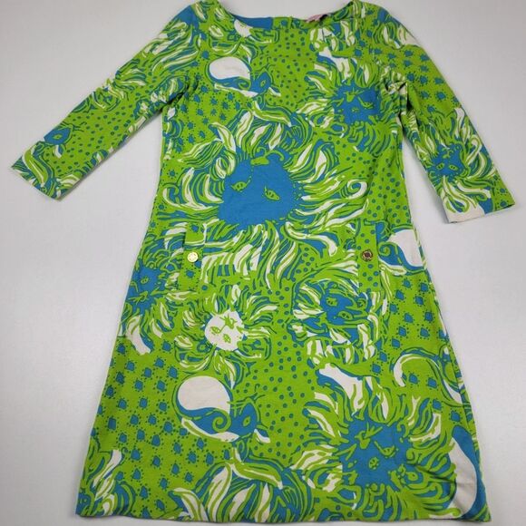 Lilly Pulitzer Dress Small Charlene Shift‎ Limeade Lion Print Green Knit Small - Picture 1 of 10